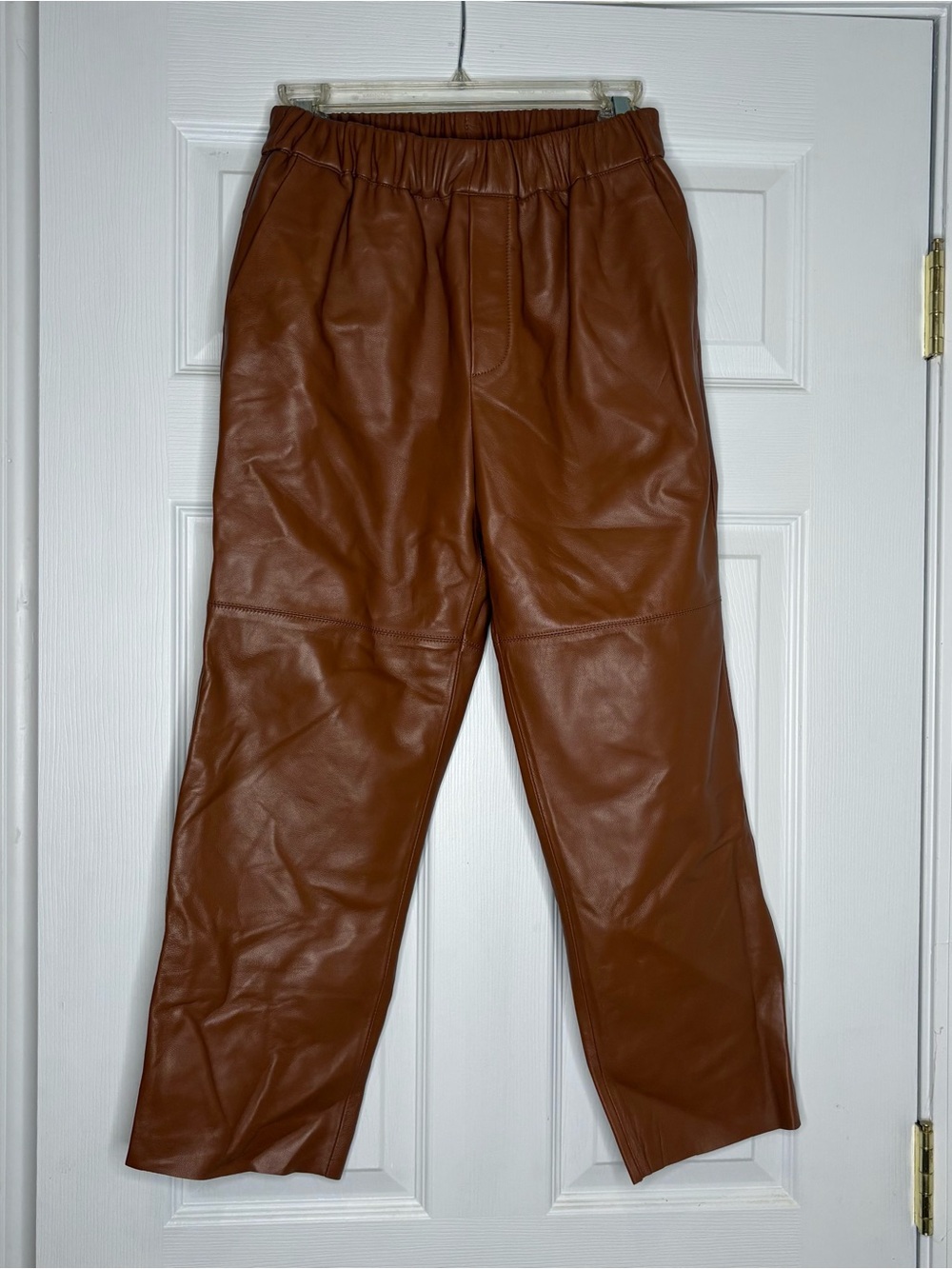 Women’s Brown Faux Leather Jogger Pants - Casual Elastic Waist